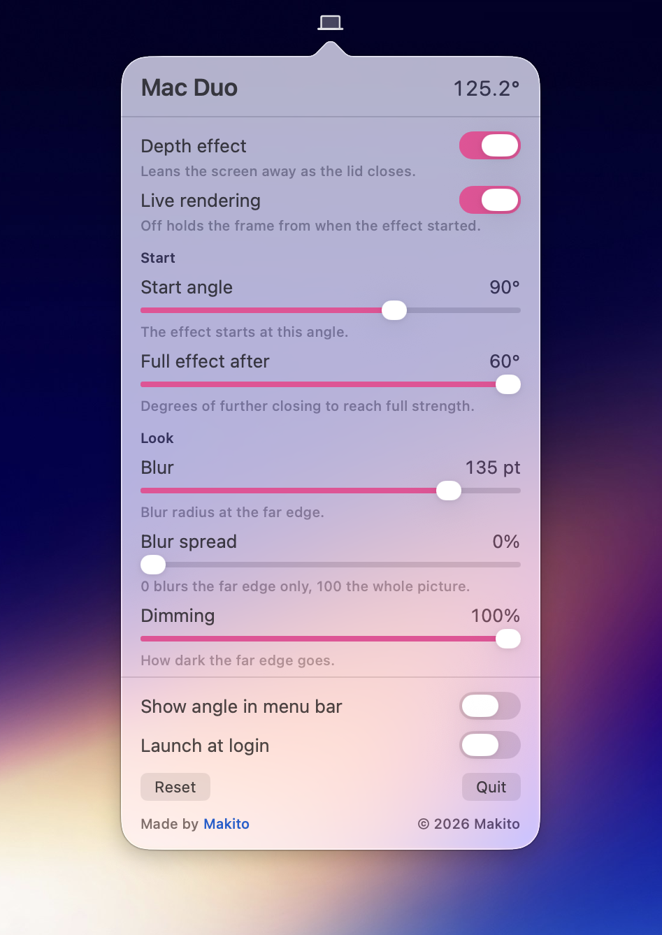 Mac Duo settings panel